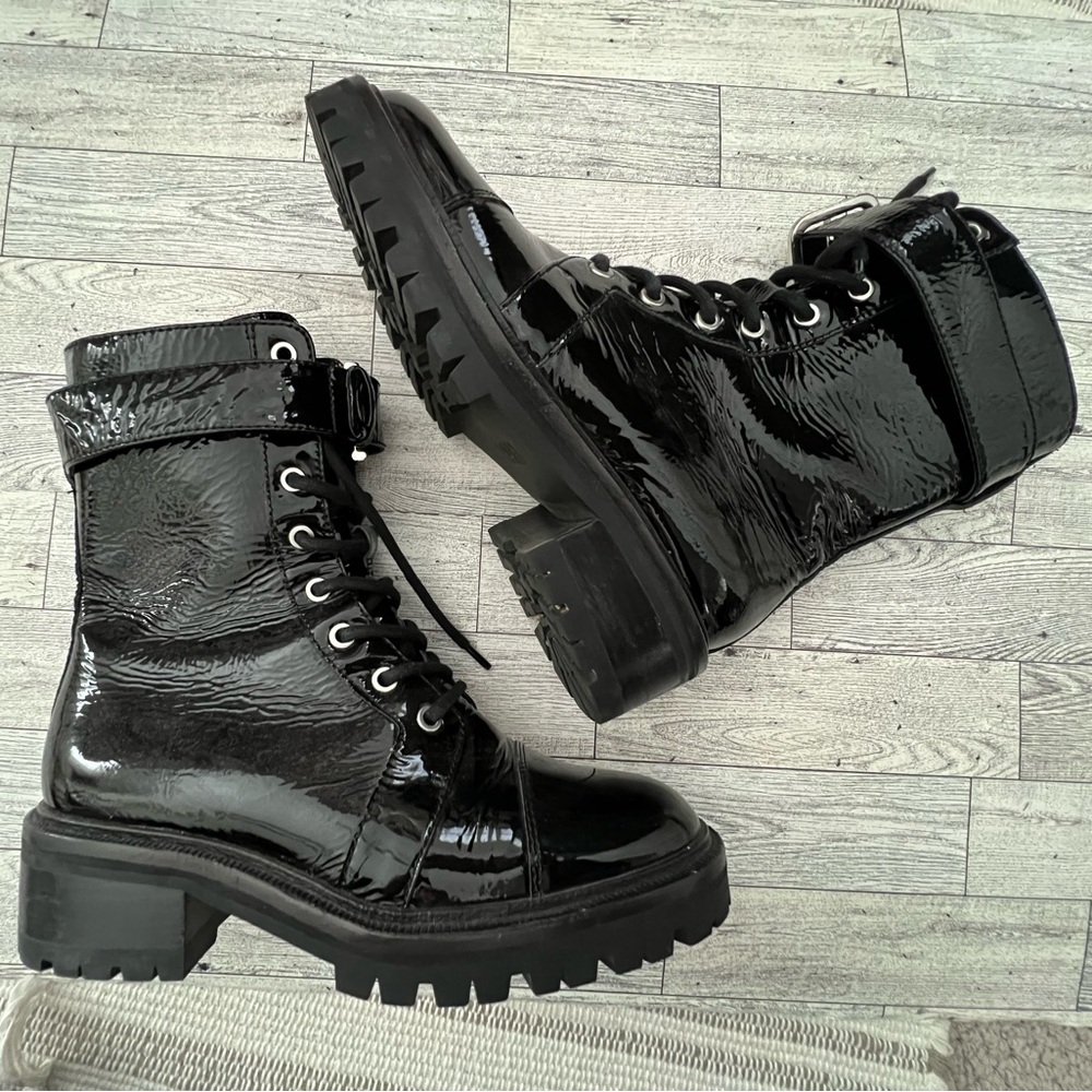 PAIGE Bailey Shiny Combat Boots. Size 7.5. Excellent!